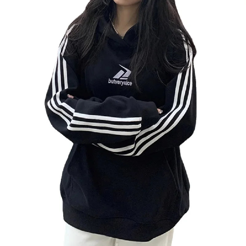 Women's quarter - zip sweatshirt made of organic cotton for eco - conscious fashionWomen's Classic Versatile Striped Hoodie