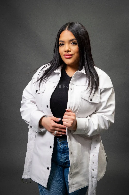 Women's quilted puffer jackets in a cropped silhouette for a modern twistWomen's Leather Shirt [White]