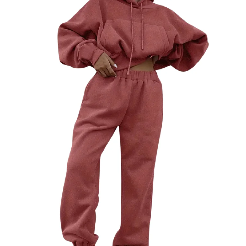 Women's zip - front sweatshirt with contrast stitching for a sporty aestheticWomen's Solid Cropped Track Suit