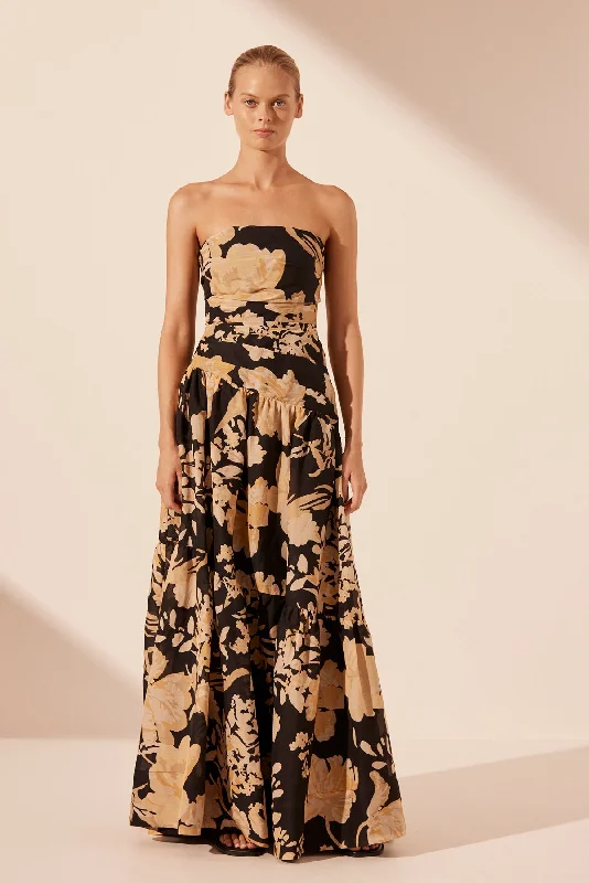 Sheath Women Dress with a Tailored Fit for a Professional LookXENIA STRAPLESS TIERED MAXI DRESS Sheath Women Dress with a Tailored Fit for a Professional LookXENIA STRAPLESS TIERED MAXI DRESS