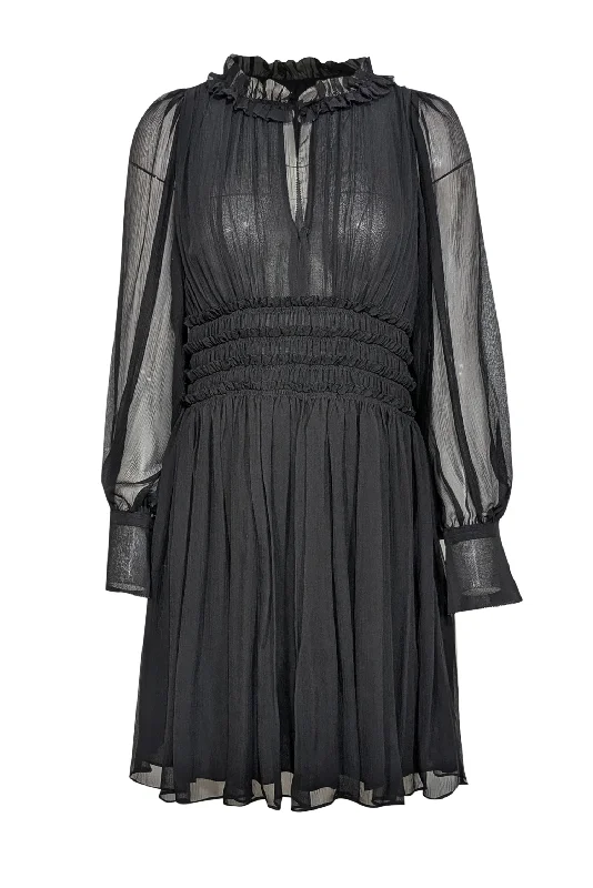 Wrap - Style Women Dress with Adjustable Fit for All Body Types Wrap - Style Women Dress with Adjustable Fit for All Body Types Rebecca Taylor - Black Silk Chiffon Ruffled Long Sleeve Dress Sz 4