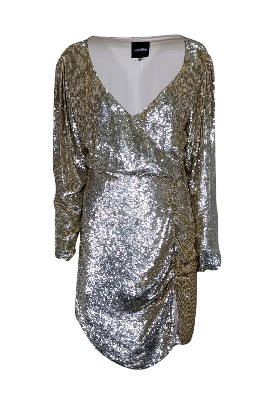 Ball Gown Women Dress with a Full Skirt for a Princess - like Look Ball Gown Women Dress with a Full Skirt for a Princess - like Look Retrofete - Gold Long Sleeve Sequin Wrap Mini Dress Sz M
