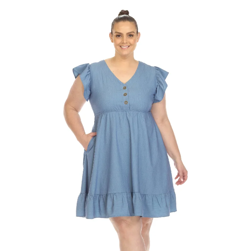 Plus Size Women Dress with a Flattering A - Line Cut for Comfort and Style Plus Size Women Dress with a Flattering A - Line Cut for Comfort and Style Ruffle Sleeve Knee-Length Dress - Plus Plus Size Women Dress with a Flattering A - Line Cut for Comfort and Style Plus Size Women Dress with a Flattering A - Line Cut for Comfort and Style Ruffle Sleeve Knee-Length Dress - Plus