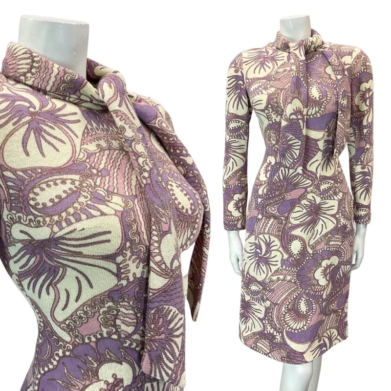 Mini Women Dress with a Short Hem for a Young and Trendy Style Mini Women Dress with a Short Hem for a Young and Trendy Style VINTAGE 60s 70s PURPLE CREAM PSYCHEDELIC FLORAL PUSSYBOW KNIT DRESS 10 12