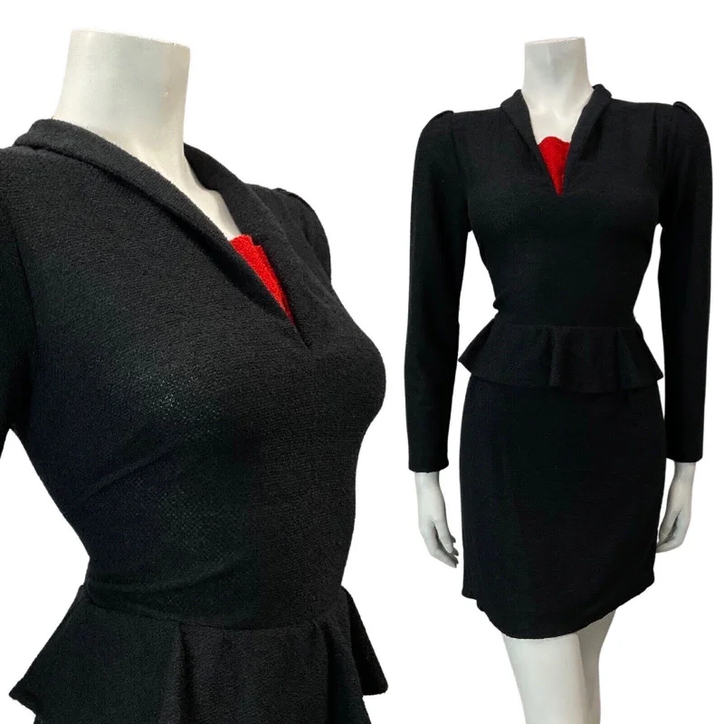 Lace - Embellished Women Dress for an Elegant and Sophisticated Appearance Lace - Embellished Women Dress for an Elegant and Sophisticated Appearance VINTAGE 70s 80s BLACK RED FITTED PEPLUM LONG SLEEVE SHORT KNIT DRESS 10