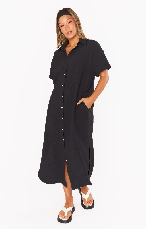 Maxi dresses with off - the - shoulder styles for a romantic and breezy lookBuoy Button Down Dress ~ Black
