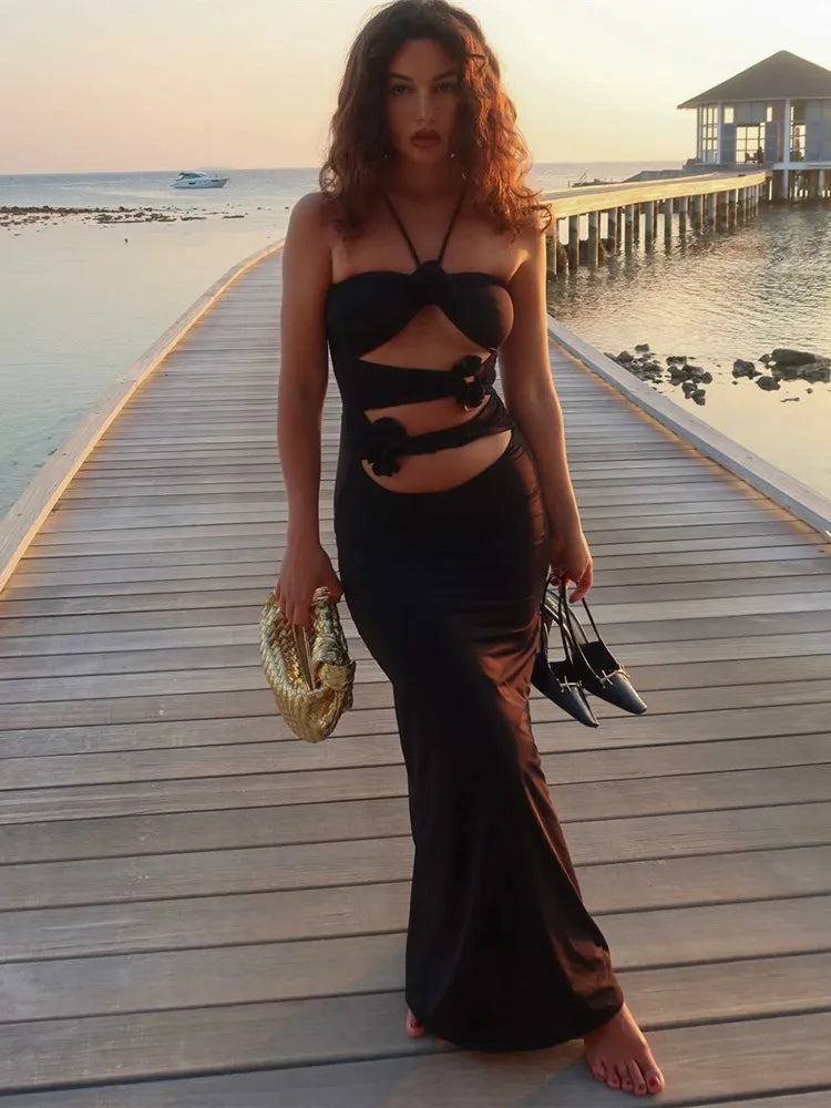 Maxi dresses with a cinched waist for a defined silhouetteFashionSierra - Slim Fit Split Halter Bodycon Hollow Out Twist Long Maxi Dress