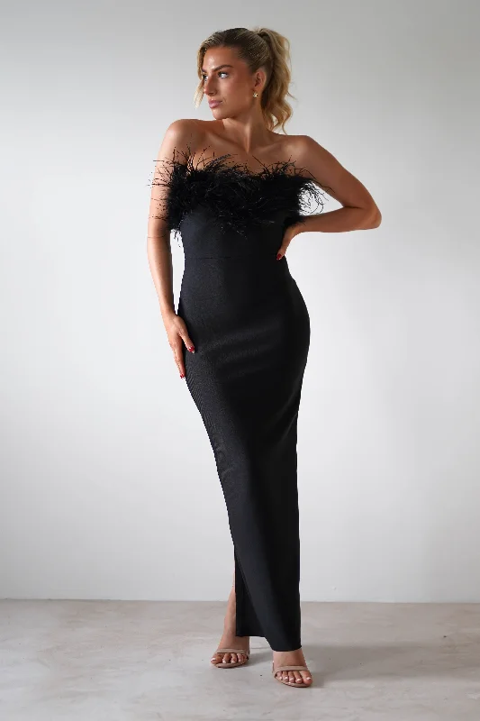 Maxi dresses with a keyhole back for a sexy detailGabbie Feather Bodycon Bandage Dress | Black