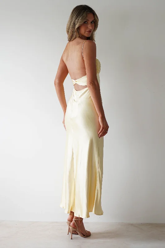 Polyester maxi dresses for easy - care and durabilityGrace Soft Satin Maxi Dress | Yellow