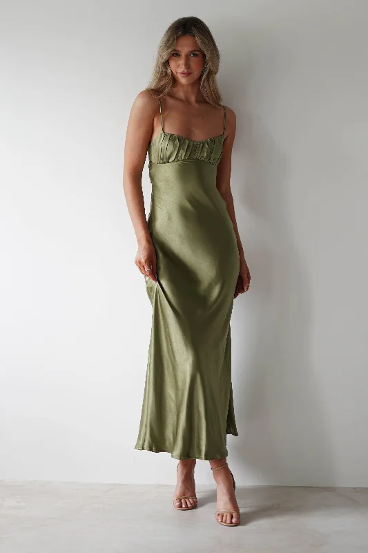 Maxi dresses with off - the - shoulder styles for a romantic and breezy lookGrace Soft Satin Maxi Dress | Olive