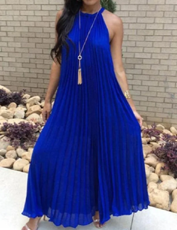 Maxi dresses with bow accents at the waist for a sweet appearanceFashionSierra - Halter White Pleated Maxi Dress