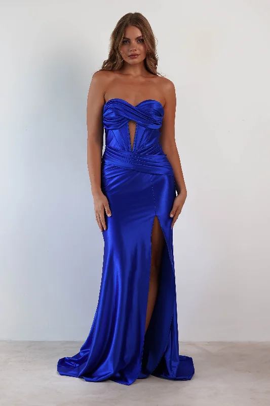 Maxi dresses with pom - pom trims for a playful and festive lookKarra Bodycon Strapless Gown | Royal Blue
