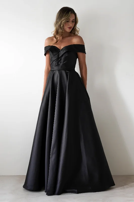 Sheer maxi dresses with lace overlays for a romantic touchKatniss Off The Shoulder Gown | Black
