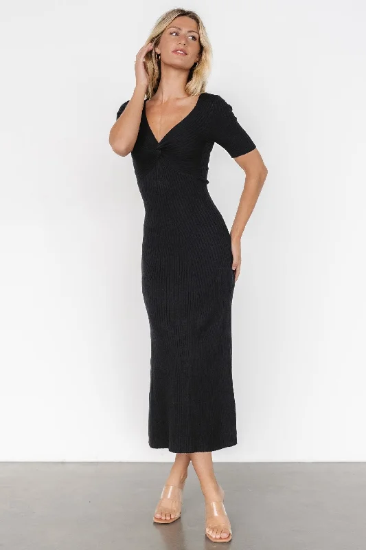 Maxi dresses with a V - neckline for a flattering and elongating shapeKeren Ribbed Maxi Dress | Black