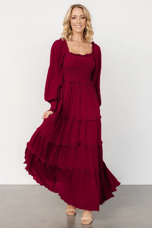 Floral print maxi dresses for summer garden partiesLana Smocked Maxi Dress | Merlot