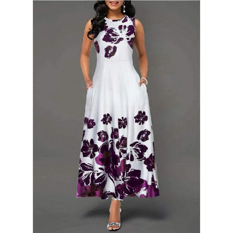 Linen maxi dresses for a breathable and lightweight summer optionFashionSierra - Summer Women's Floral Print Long Maxi Dress