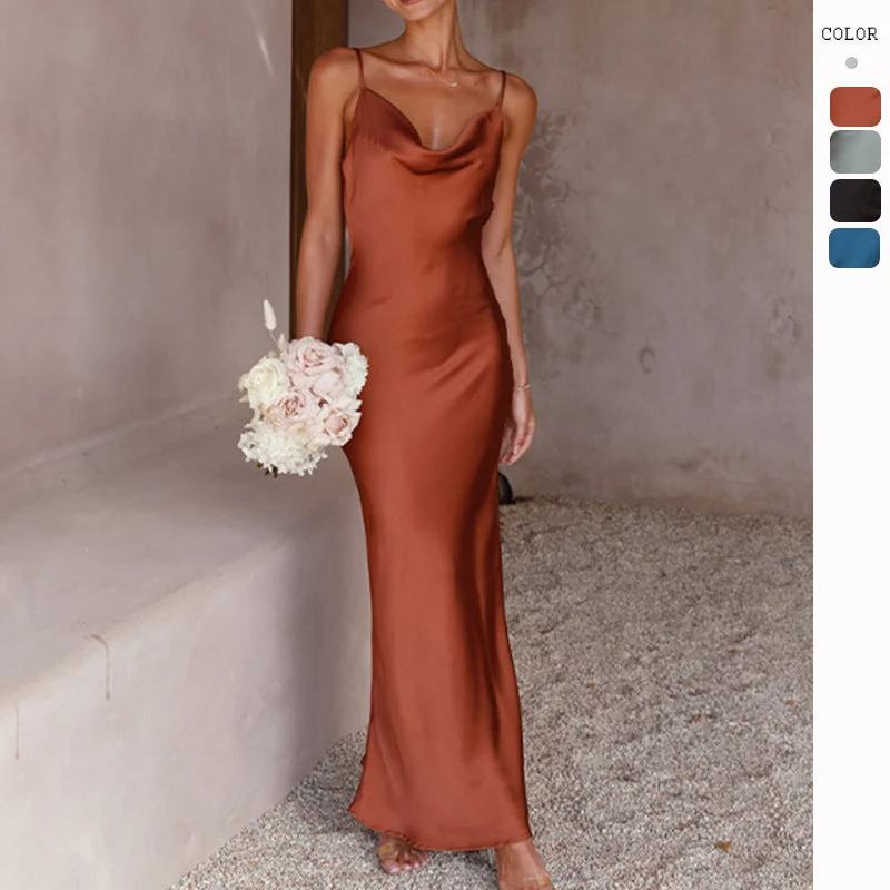 Maxi dresses with a V - neckline for a flattering and elongating shapeKittenAlarm - Love Letter Satin Cowl Neck Maxi Dress - Sky Blue