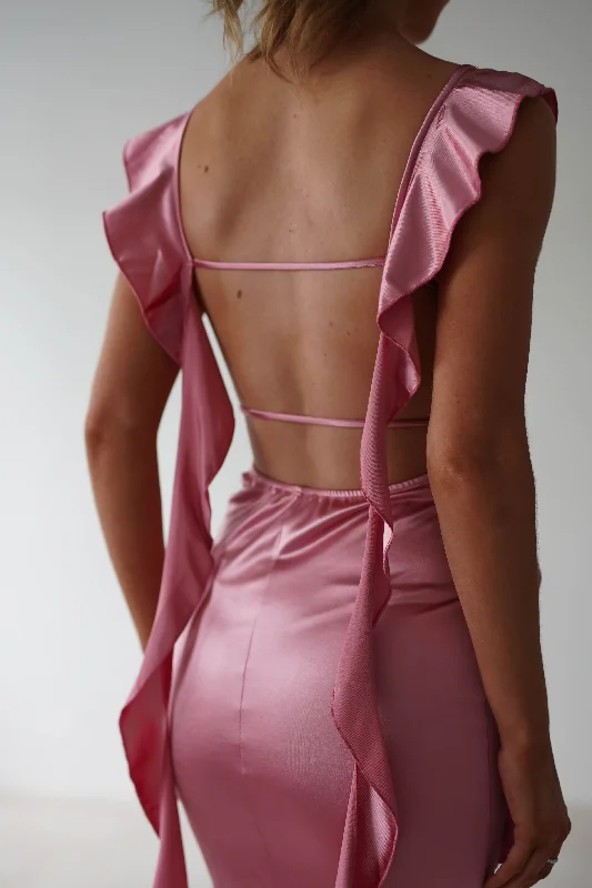 Maxi dresses with a ruffled neckline for a charming lookMabel Satin Bodycon Maxi Dress | Rose Pink