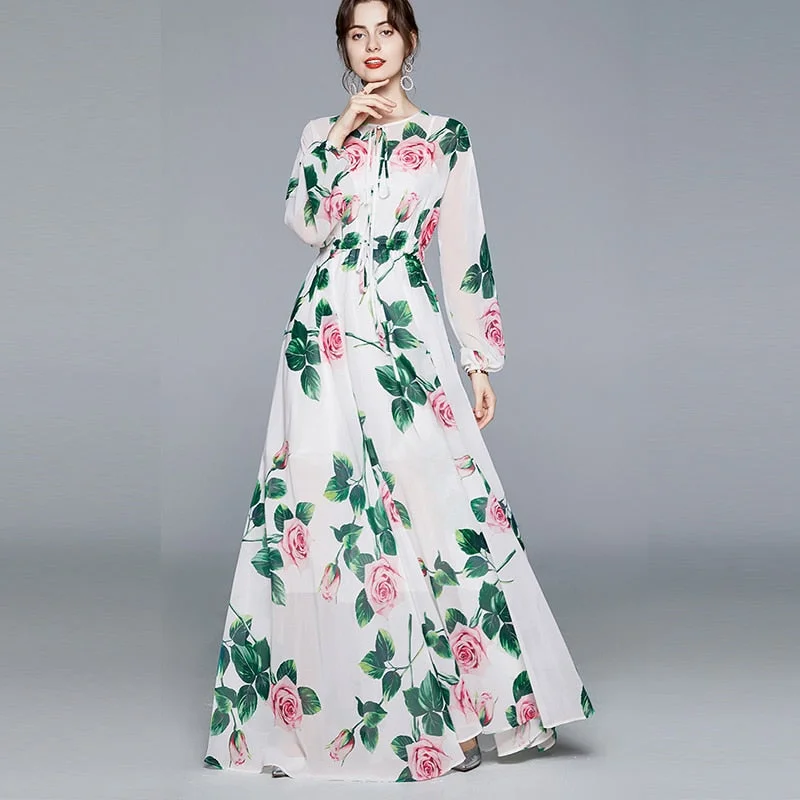 Maxi dresses with beaded embellishments for a fancy and luxurious eventFashionSierra - Maxi Dresses Women's Long Sleeve Print Elastic Waist Holiday Elegant Long Dress
