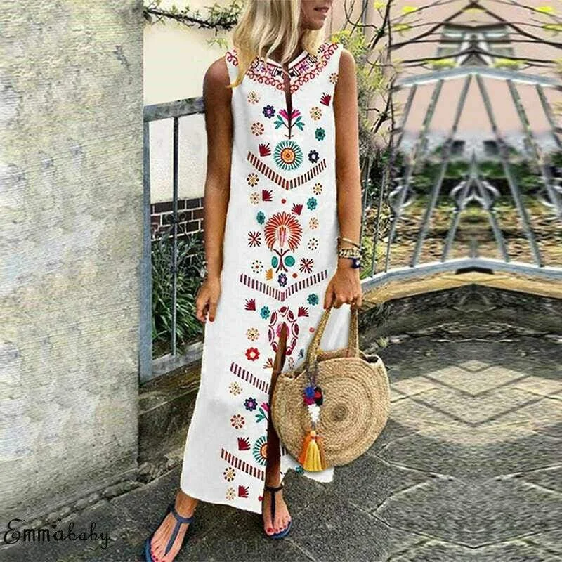 Maxi dresses with polka dot prints for a playful styleFashionSierra - New Women Boho Floral Sleeveless Slit Fashion Ladies Long Holiday Casual Summer Print Beach Dress Sundress Hot