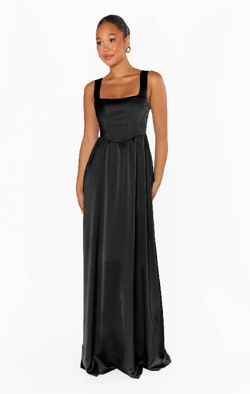 Plaid maxi dresses for fall fashion eventsNina Maxi Dress ~ Black Luxe Satin