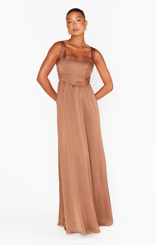 Maxi dresses with a gathered skirt for a voluminous and dramatic effectNina Maxi Dress ~ Copper Luxe Satin