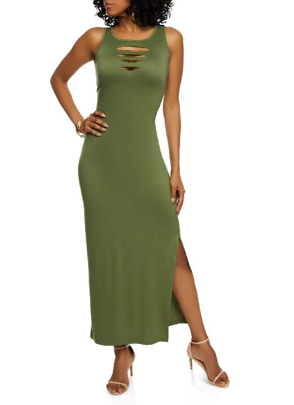 Animal print maxi dresses for a statement - making outfitLaser Cut Front Side Slit Tank Maxi Dress