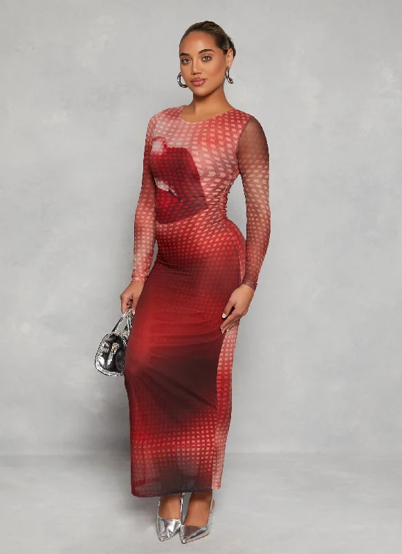 Maxi dresses with ribbed textures for a unique and tactile lookAlmost Famous Mesh Lip Graphic Maxi Dress