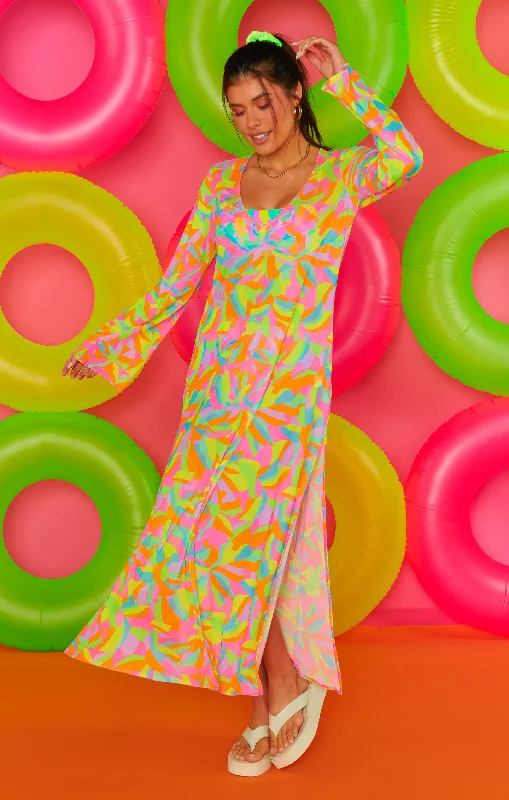 Maxi dresses with mesh panels for a sexy and trendy appearanceSantos Cover Up ~ Neon Tropics