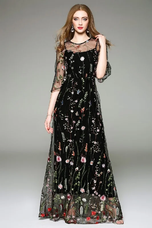 Metallic maxi dresses for a glamorous New Year's Eve partyFashionSierra - Spring Summer Women's O Neck Long Sleeves Maxi Dresses