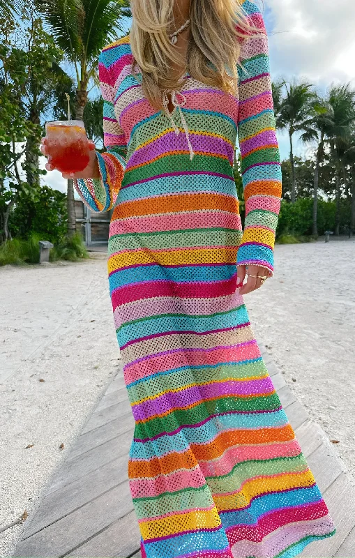 Plaid maxi dresses for fall fashion eventsVacay Coverup ~ Multi Crochet