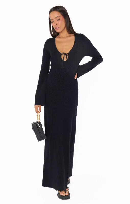Maxi dresses with a button - down front for a classic lookVacay Maxi Dress ~ Black Rib Knit