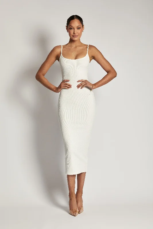 Midi dresses with printed lining for a hidden and stylish detailAlexis Ribbed Cami Midi Dress - White