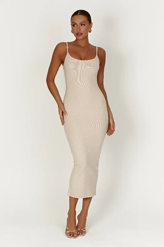 Midi dresses with gathered skirts for a full and flowing silhouetteAlexis Ribbed Cami Midi Dress - Cream