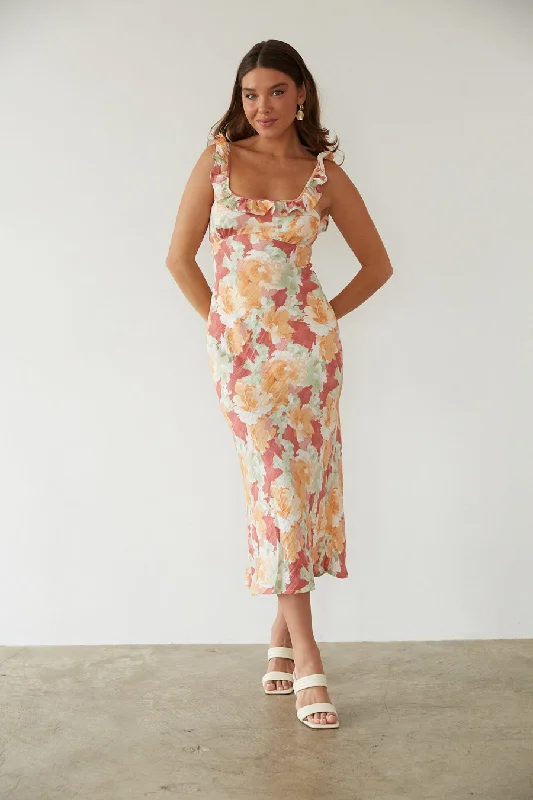 Midi dresses with gathered skirts for a full and flowing silhouetteAndrea Ruffle Midi Dress