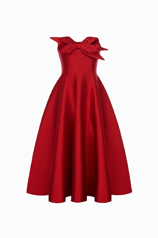 Midi dresses with button - down skirts for a unique and functional designAries Flared Semi-Heart Neck Taffeta Midi Dress Midi dresses with button - down skirts for a unique and functional designAries Flared Semi-Heart Neck Taffeta Midi Dress
