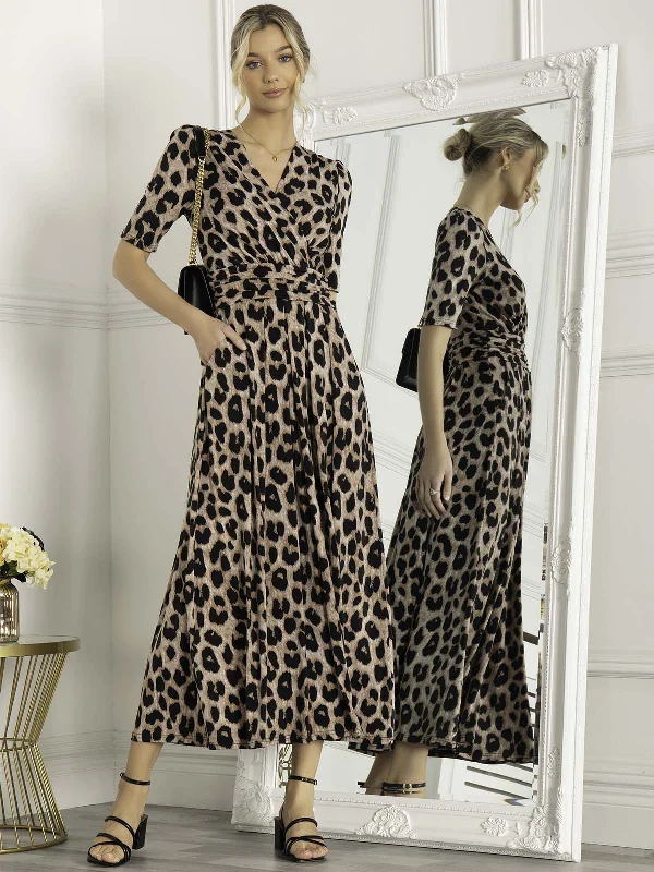 Midi dresses with asymmetric hems for a fashion - forward and dynamic appearanceBeatrice Jersey Wrap Maxi Dress, Leopard Multi Midi dresses with asymmetric hems for a fashion - forward and dynamic appearanceBeatrice Jersey Wrap Maxi Dress, Leopard Multi