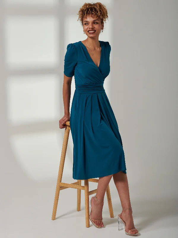 Midi dresses with ruffled hems for a romantic date nightBianca Half Sleeve Jersey Midi Dress, Teal Midi dresses with ruffled hems for a romantic date nightBianca Half Sleeve Jersey Midi Dress, Teal