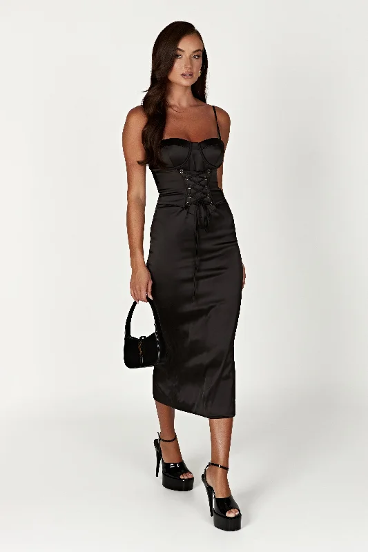 Midi dresses with gathered skirts for a full and flowing silhouetteCamelia Corset Midi Dress - Black