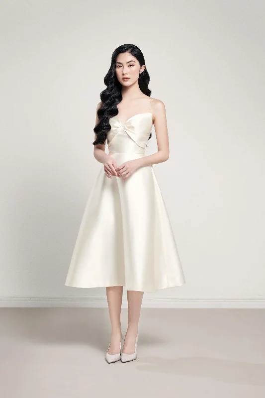 Midi dresses with cold - shoulder cutouts for a trendy styleCherine Fit and Flare Spaghetti Strap Taffeta Midi Dress