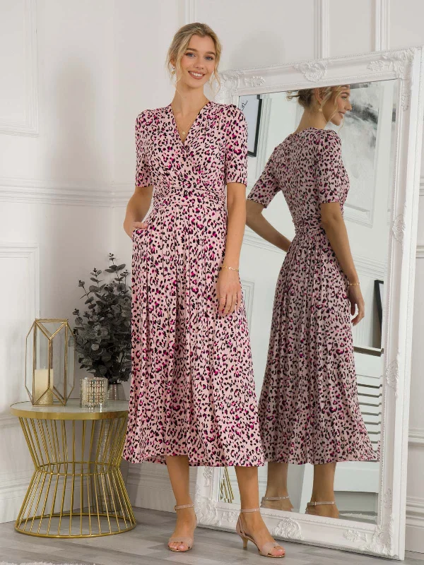 Midi dresses with satin - finish fabrics for a luxurious feelDenise Wrap Maxi Dress, Pink Animal