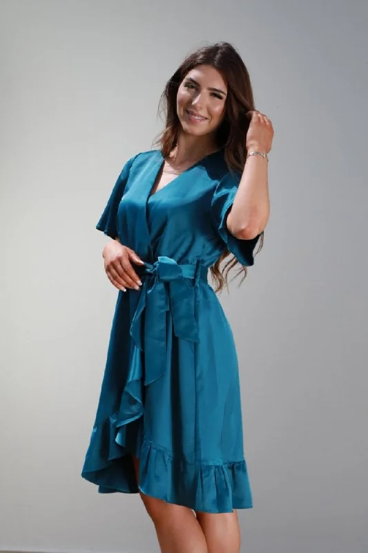 Midi dresses with off - the - shoulder necklines for a flirty lookDouble Second Frill Wrap Dress With Tea Sleeve