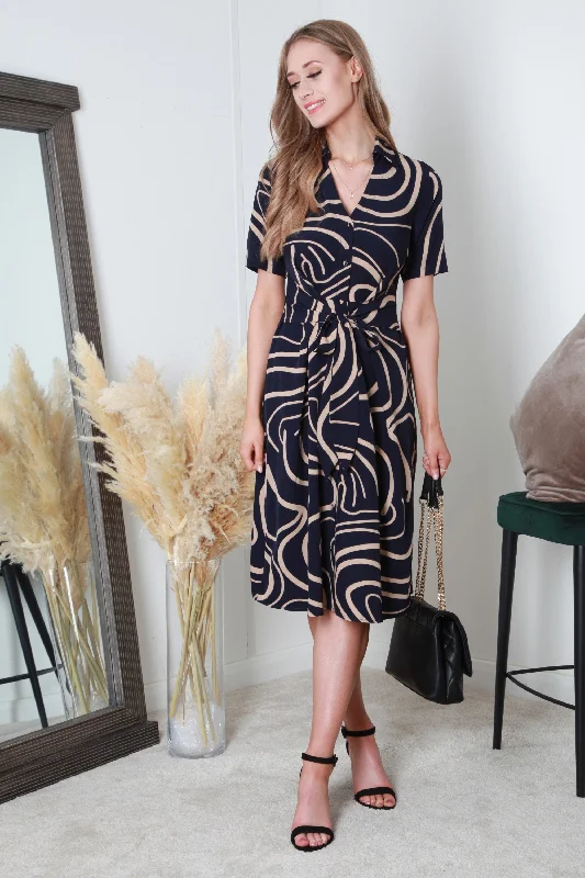 Midi dresses with V - necklines for a flattering and elongating effectDouble Second Tie Waist Button Front Shirt Dress