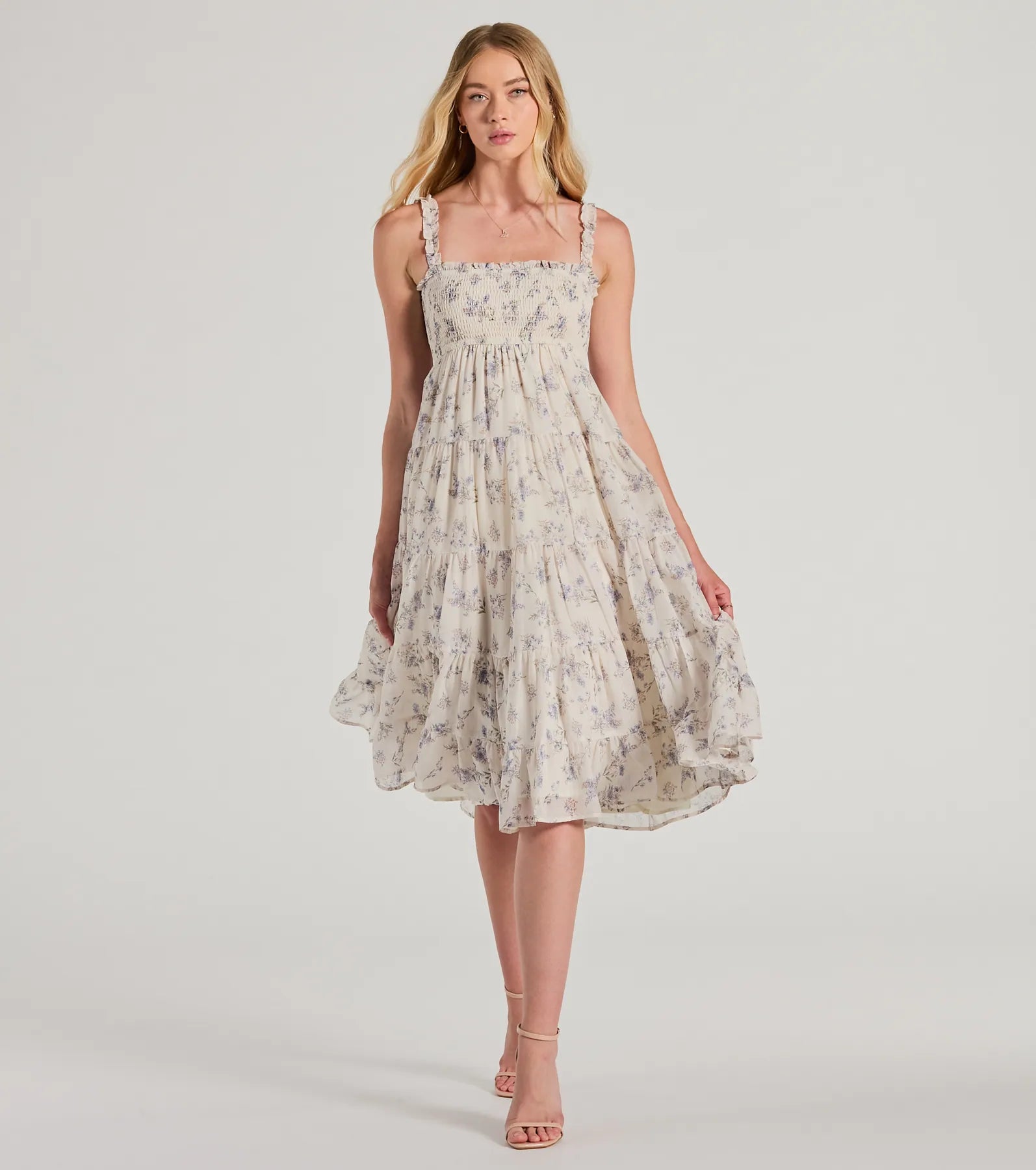 A - line midi dresses with floral prints for spring brunchesEffortless Love Ruffled Floral Chiffon Midi Dress A - line midi dresses with floral prints for spring brunchesEffortless Love Ruffled Floral Chiffon Midi Dress