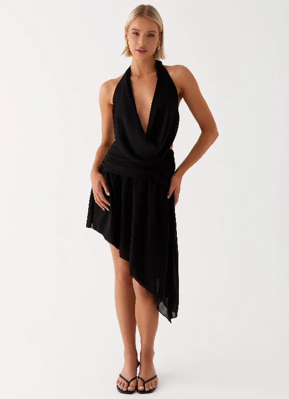 Plaid midi dresses for a fall - themed family gatheringElysia Chiffon Midi Dress - Black