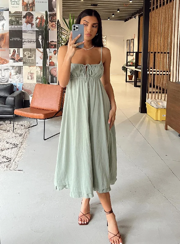 Midi dresses with gathered skirts for a full and flowing silhouetteEmpress Of Love Midi Dress Sage