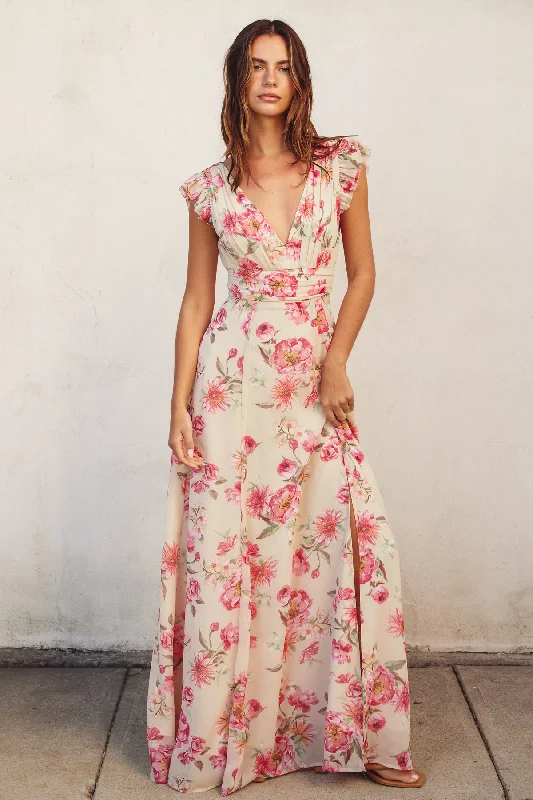Plaid midi dresses for a fall - themed family gatheringGinny Floral Chiffon Maxi Dress
