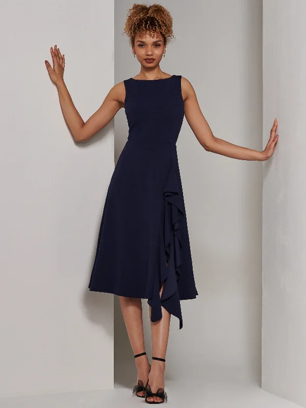 Midi dresses with lace - up fronts for a unique and adjustable styleHaylen Frill Detail Midi Dress, Navy Midi dresses with lace - up fronts for a unique and adjustable styleHaylen Frill Detail Midi Dress, Navy