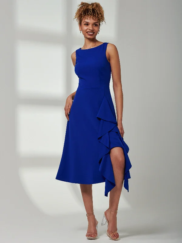 Midi dresses with satin - finish fabrics for a luxurious feelHaylen Frill Detail Midi Dress, Royal Blue Midi dresses with satin - finish fabrics for a luxurious feelHaylen Frill Detail Midi Dress, Royal Blue