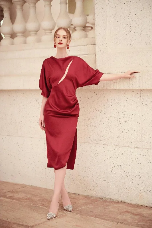 Sleeveless midi dresses with lace details for summer weddingsHelene Slit Dolman Sleeved Silk Midi Dress Sleeveless midi dresses with lace details for summer weddingsHelene Slit Dolman Sleeved Silk Midi Dress